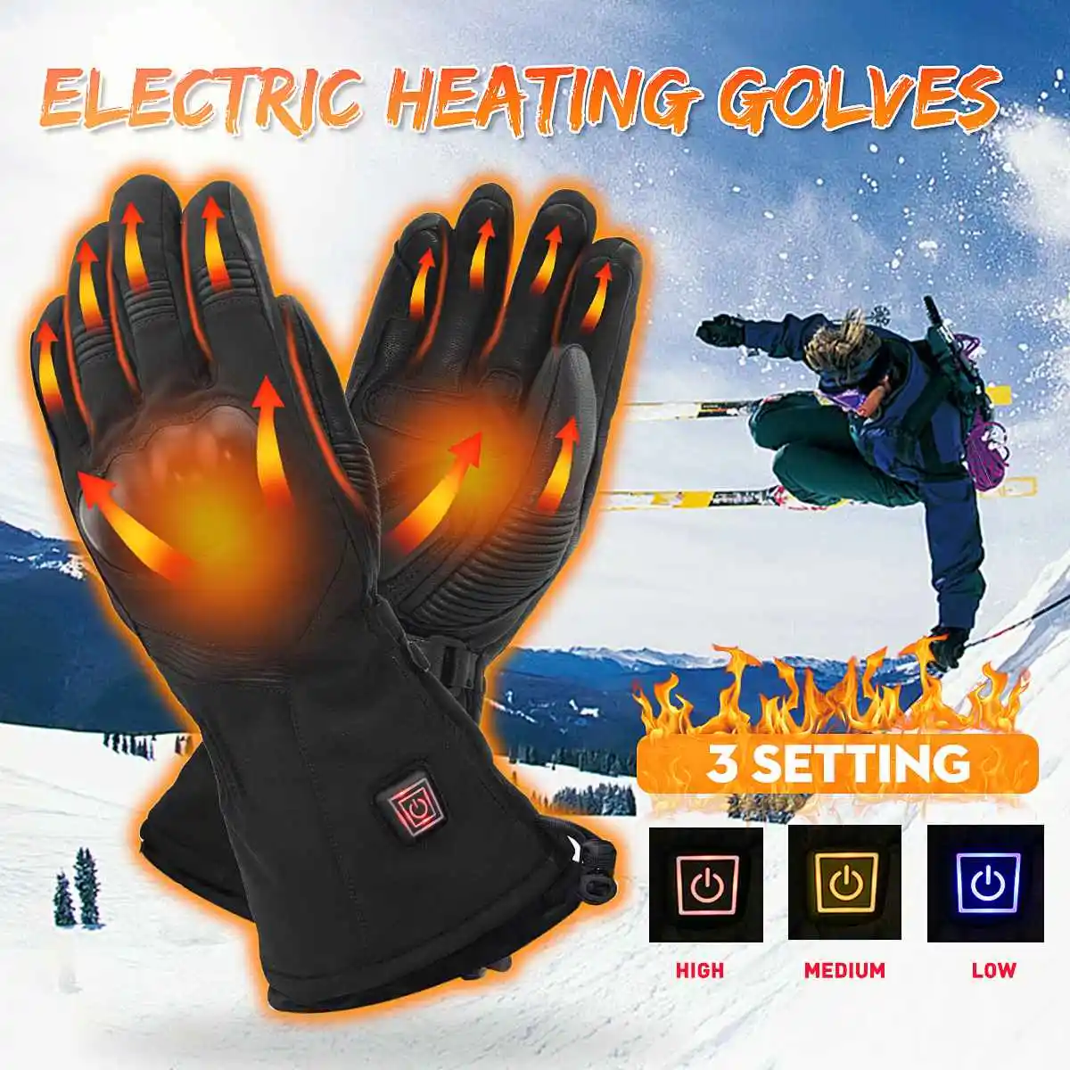 

Electric Heated Gloves Rechargeable Battery Motorcycle Ski Winter Warmer Hands Unisex Windproof Waterproof PU Leather Adjustment