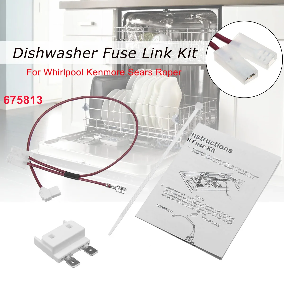 

Dishwasher Door Switch Thermal Fuse Link Kit For Whirlpool Kenmore Sears 675813