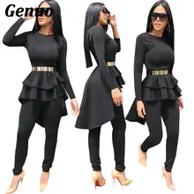 Genuo, черное платье с оборками, топ и штаны, комплект из двух предметов, Женский Повседневный Спортивный костюм, 2 предмета, комплекты одежды,, женские одноцветные костюмы