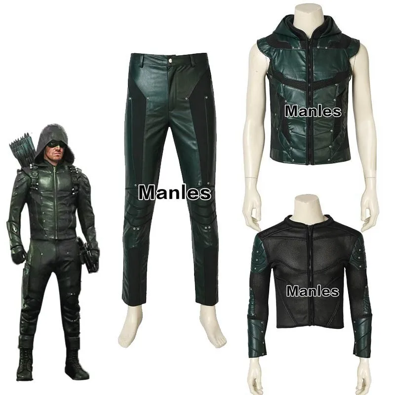 Green Arrow Oliver Queen Cosplay Costume Green Arrow Season 5 Superhero Clothing Male Halloween Leather Costume Adult Men Jacket Green Arrow Oliver Queen Cosplay Costume Green Arrow Season 5 Superhero Clothing Male Halloween Leather Costume Adult Men Jacket