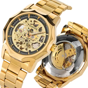 

Self-wind Automatic Watch Men Luxury Brand Gold Stainless Steel Mechancial Watches Skeleton Timepieces Best Gifts For Male