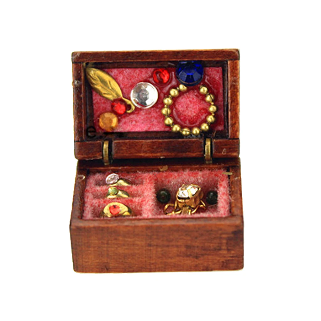 

1:12 Doll House Miniature Wooden Sticker Filled Cosmetic Jewelry Box Case Dollhouse Accessories