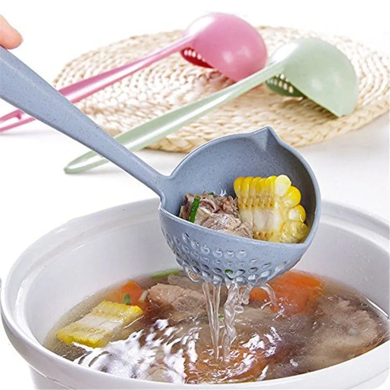 

2 in 1 Soup Spoon Long Handle Tableware Dinnerware Creative Spoon Strainer Spoon Cooking Tools Standing Kitchen Accessories