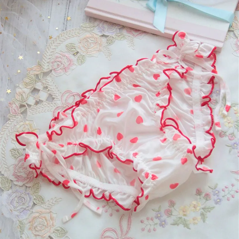 

Cherry Girl Panties Cute Lovely Japanese Style Lacing Sexy Underwear Mid-Rise Milk Silk Soft Women Underwear Lady Breifs