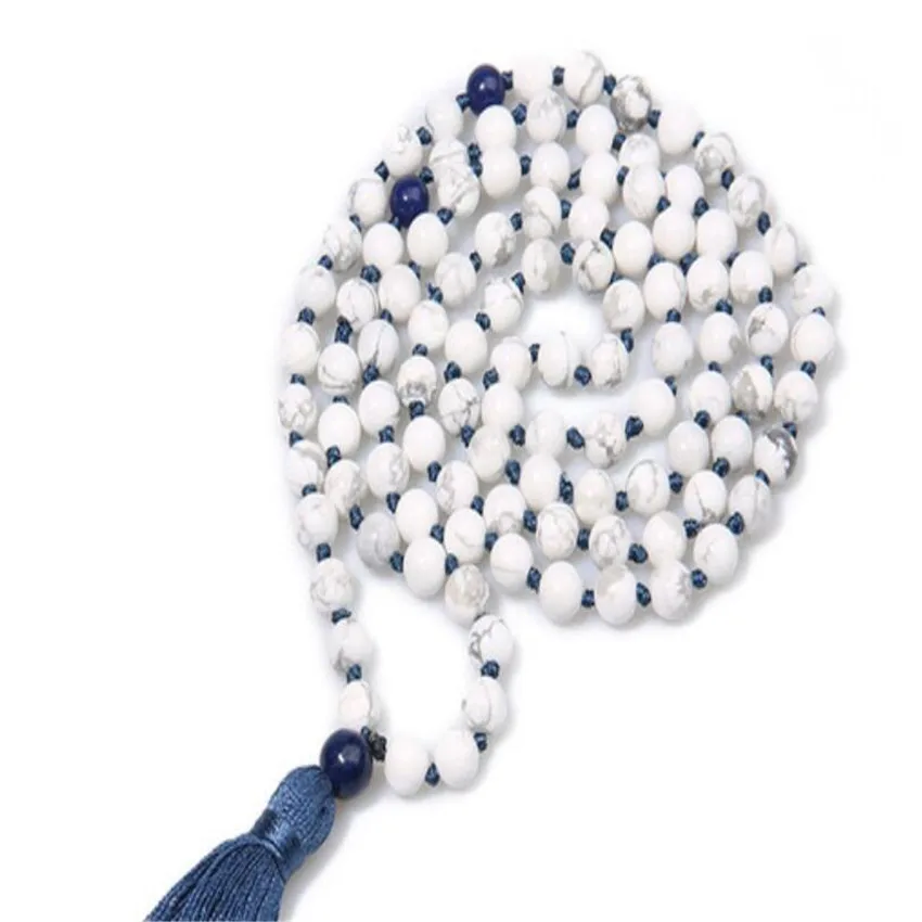 Ожерелье Howlite blue lazuli для мужчин 6 мм ожерелье ручной работы с кисточками |