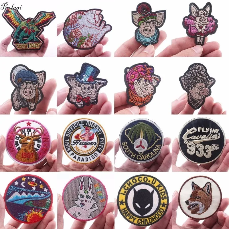 

Pulaqi Piglet Pig Family Embroidered Batman Patches Cute Animal Stickers Film Iron On For Clothes For Kids Men Women Decor F