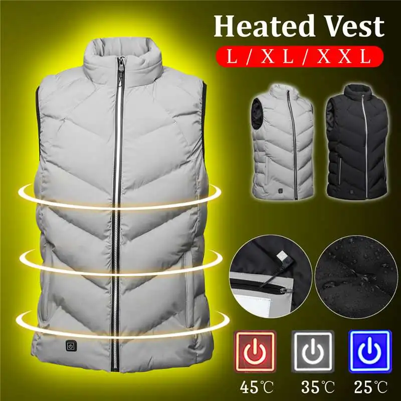 

2018 Upgraded Black/Gray Men Outdoor USB Infrared Heating Vest Jacket Winter Carbon Fiber Electric Thermal Clothing Waistcoat