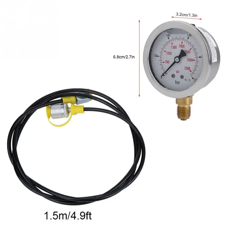 Манометр 1 комплект гидравлический шланг тестовая муфта M16* 2-BSP1/4+ 0~ 250BAR/3600PSI Калибр+ 1,5 метр шланг pessure Калибр