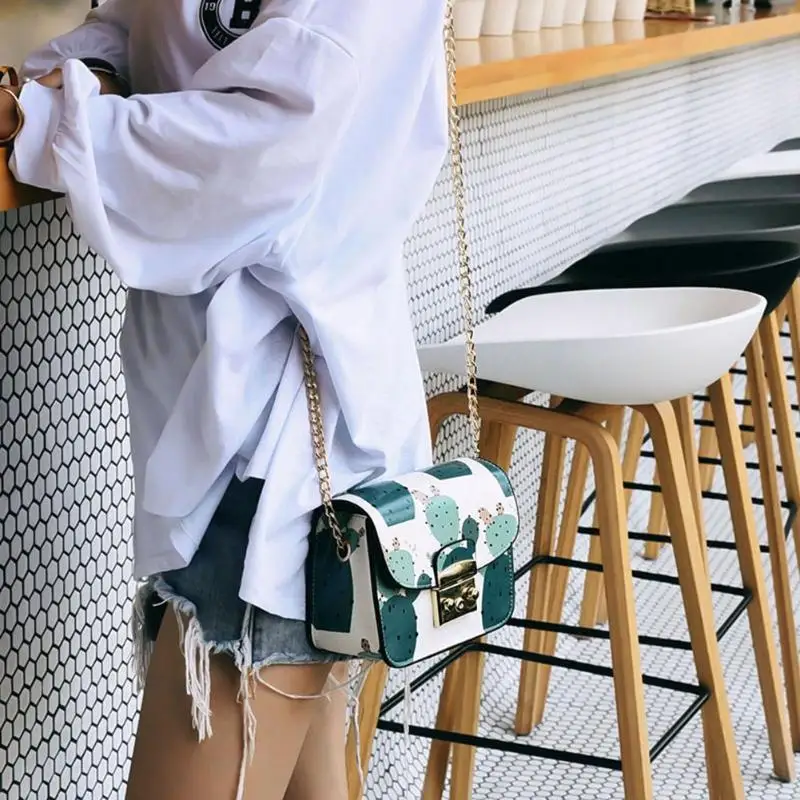 المرأة حقيبة ساعي الصيف الطازجة سيدة زهرة الطباعة سلسلة حقيبة كتف لطيف الصبار Crossbody حقيبة ل في سن المراهقة الفتيات