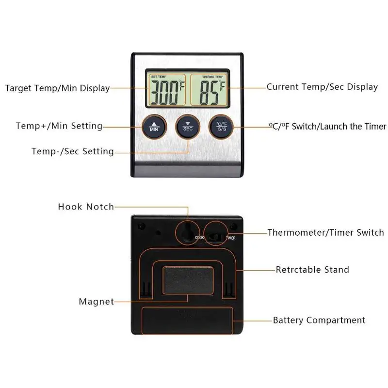 1 шт. цифровой термометр с зондом Кухня Еда барбекю приготовления Мяса термометр с таймером печь термометр кухонные инструменты приспособление