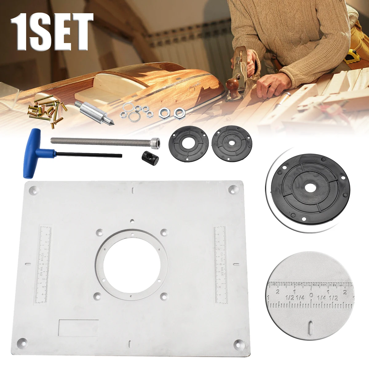 

1set Durable Aluminum Router Table Insert Plate W/Ring Woodworking Benches Engraving Machine Too Set For Woodworker