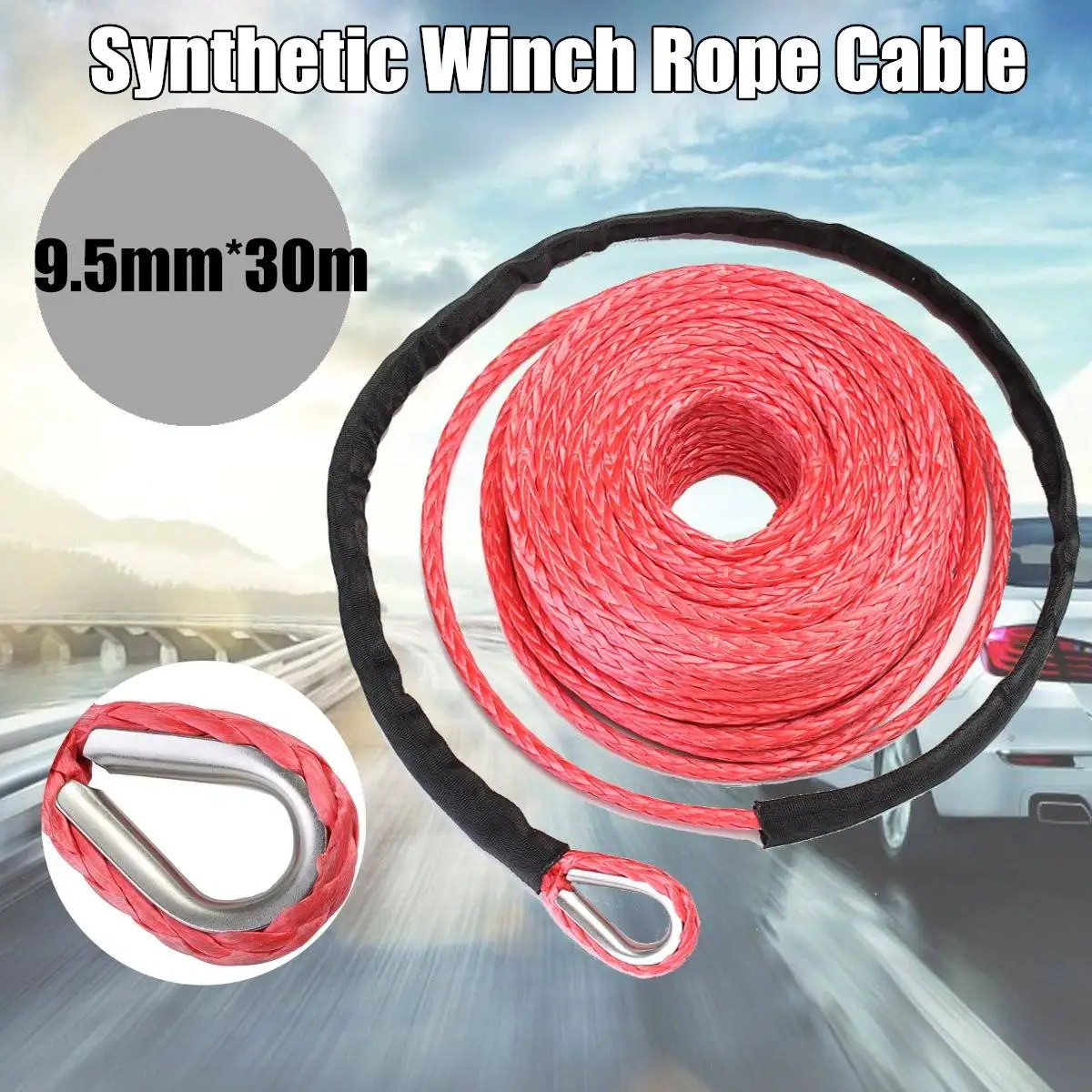 

3/8''100FT Synthetic Winch Line Cable Recovery Rope 15000lbs For ATV SUV Off-Road