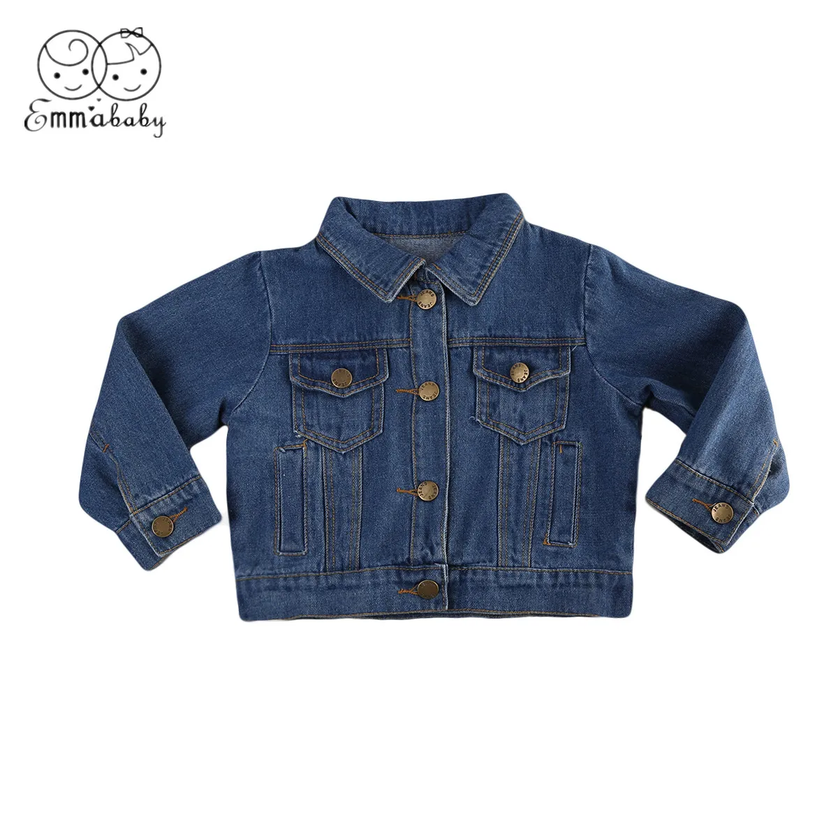 

2018 Brand Autumn New Girls Jeans Jacket Long Sleeve Pocket Coat Children Age 1-6Y