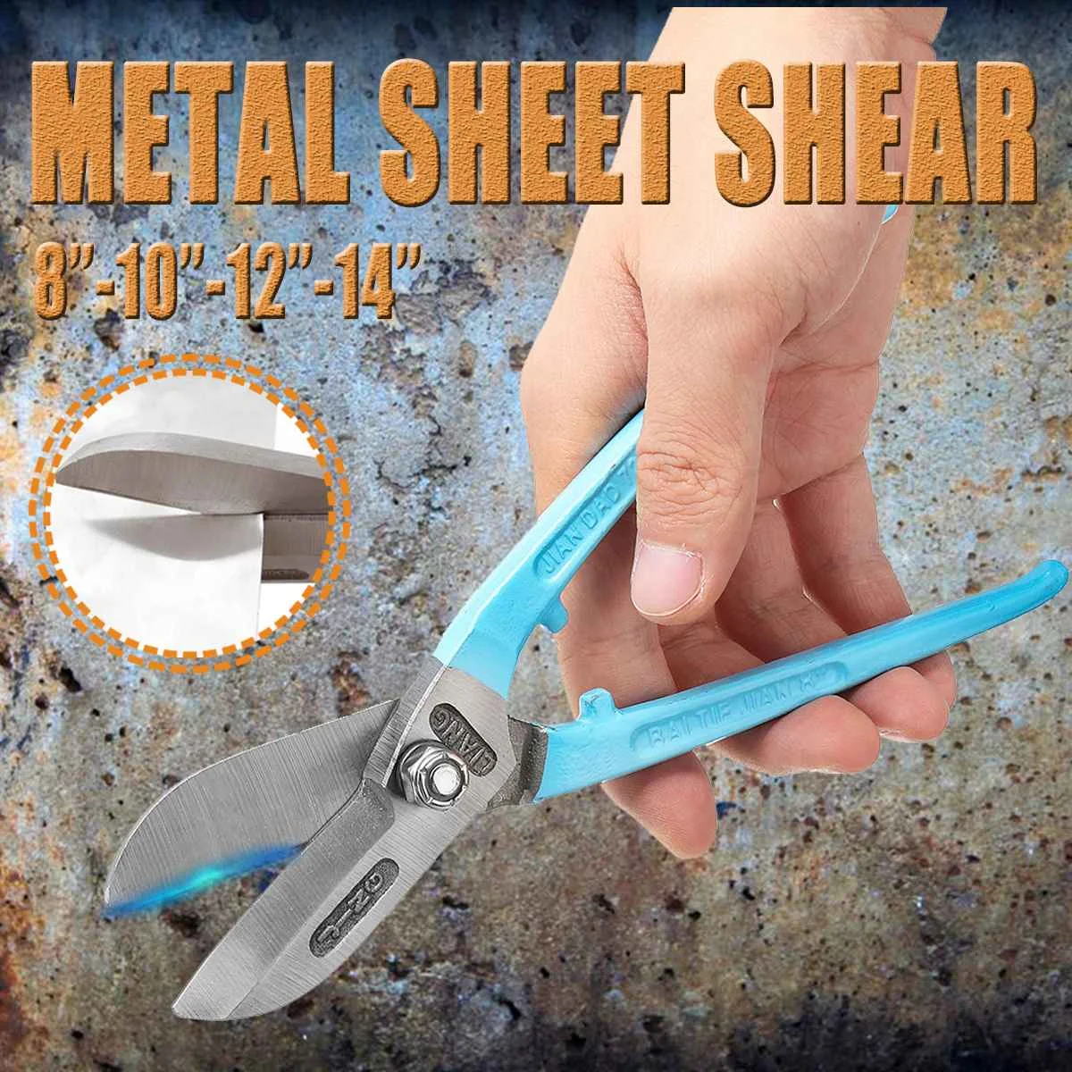 

8/10/12/14 inch Blue Straight Cut Handle Metal Shears Thin Metal Scissors Cutter Tin Iron Sheet Straight Shears Hand Tools