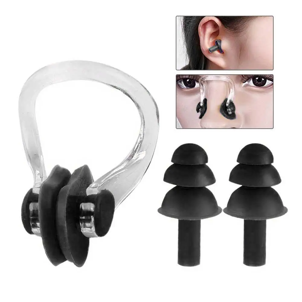 2pcs/Set Swimming Earplugs Nose Clip Suit Environmental Silicone Waterproof Dust-Proof Diving Water Sports Accessories