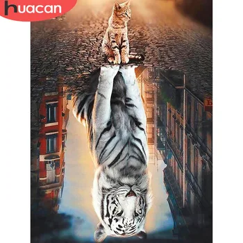 

HUACAN 5d Diamond Painting Full Drill Square Animals Diamond Embroidery Cats Diamond Mosaic Sale Tiger Pictures With Rhinestones