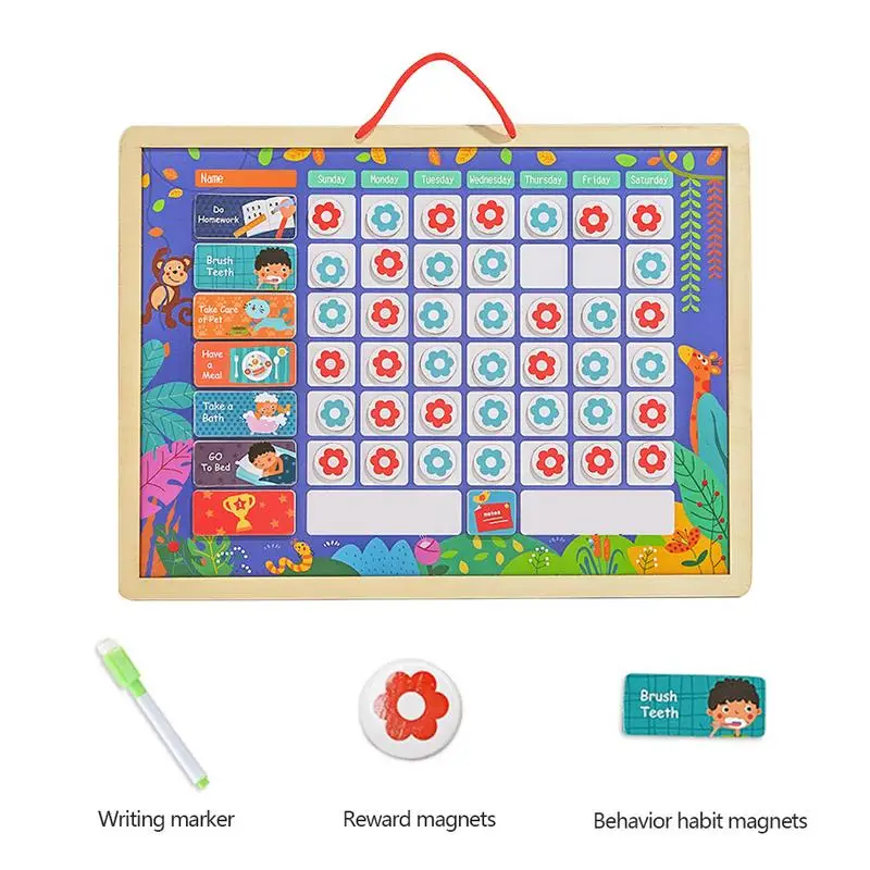 

Educational Magnetic Responsibility Chart Playboard for Children Baby Wooden Behavior Record Board Toy with Magnets