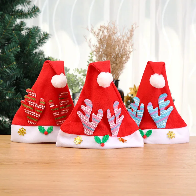 

10 Pcs Red Antler Christmas Hats Xmas Merry Chiristmas Decoration for Party Winter Decoration for Home 2018 Santa Hats for Kids