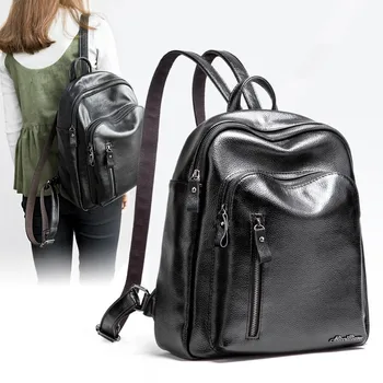 

LIKETHIS Winter Leather Backpack Women School Bags For Girls Travel Students Mochila Bolsa Multiple Zip Pockets Malas De Senhora