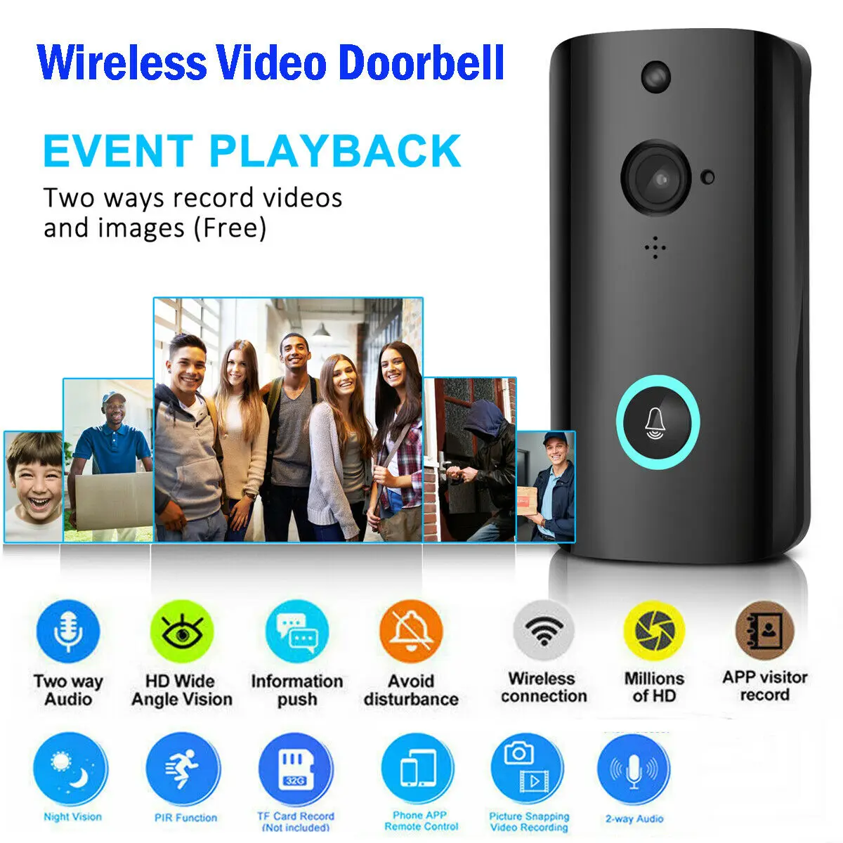 

Wireless WiFi Video Smart Doorbell Smart Phone Door Ring Intercom Security Camera Bell
