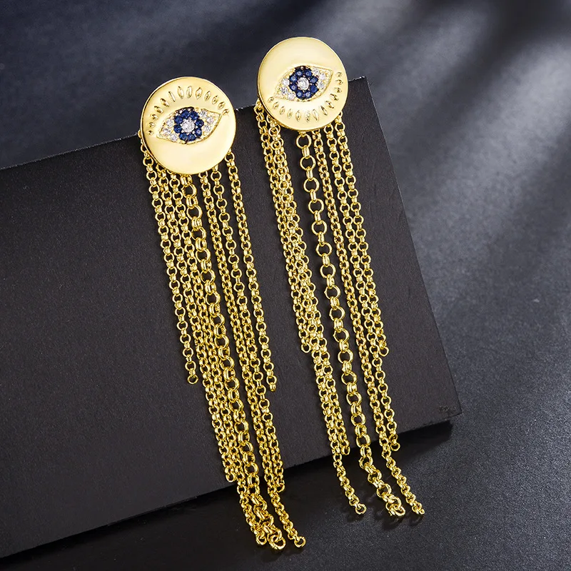 

UMGODLY New Arrival Luxury Cubic Zirconia Devil's Eyes Drop Earring Gold Color Tassel Style Women Fashion Jewelry Gift