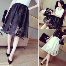 Новинка, сексуальные женские юбки из 2 частей, кружевные юбки, эластичная бальная юбка с высокой талией, однотонная черная юбка, свободный размер