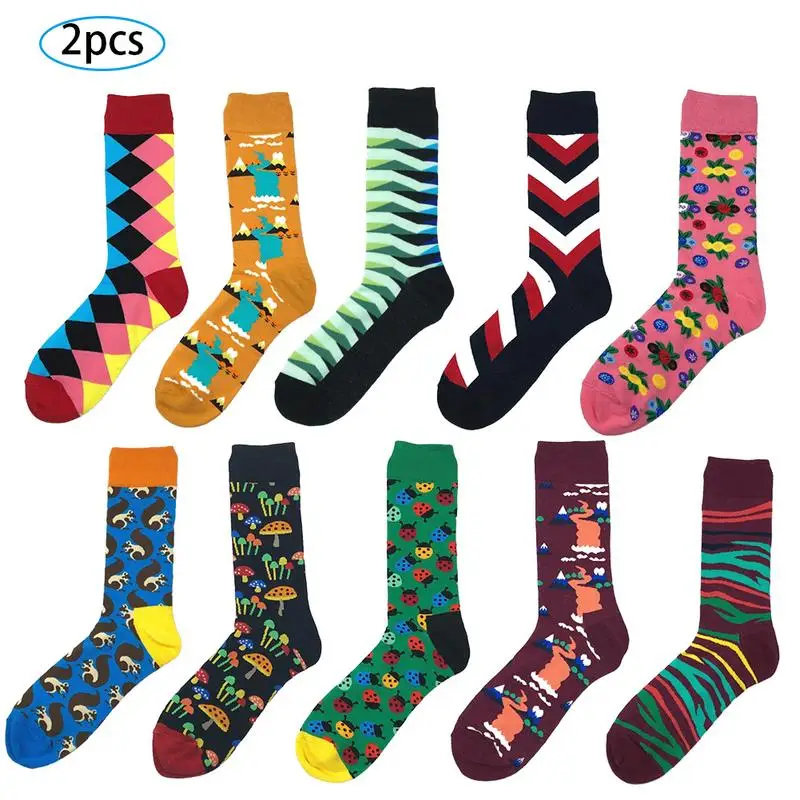 Men's Cotton Socks Geometric Cartoon Animal Crew Print Stripe Stockings Innovative Novel Couple Green Pink Blue Breathable | Мужская