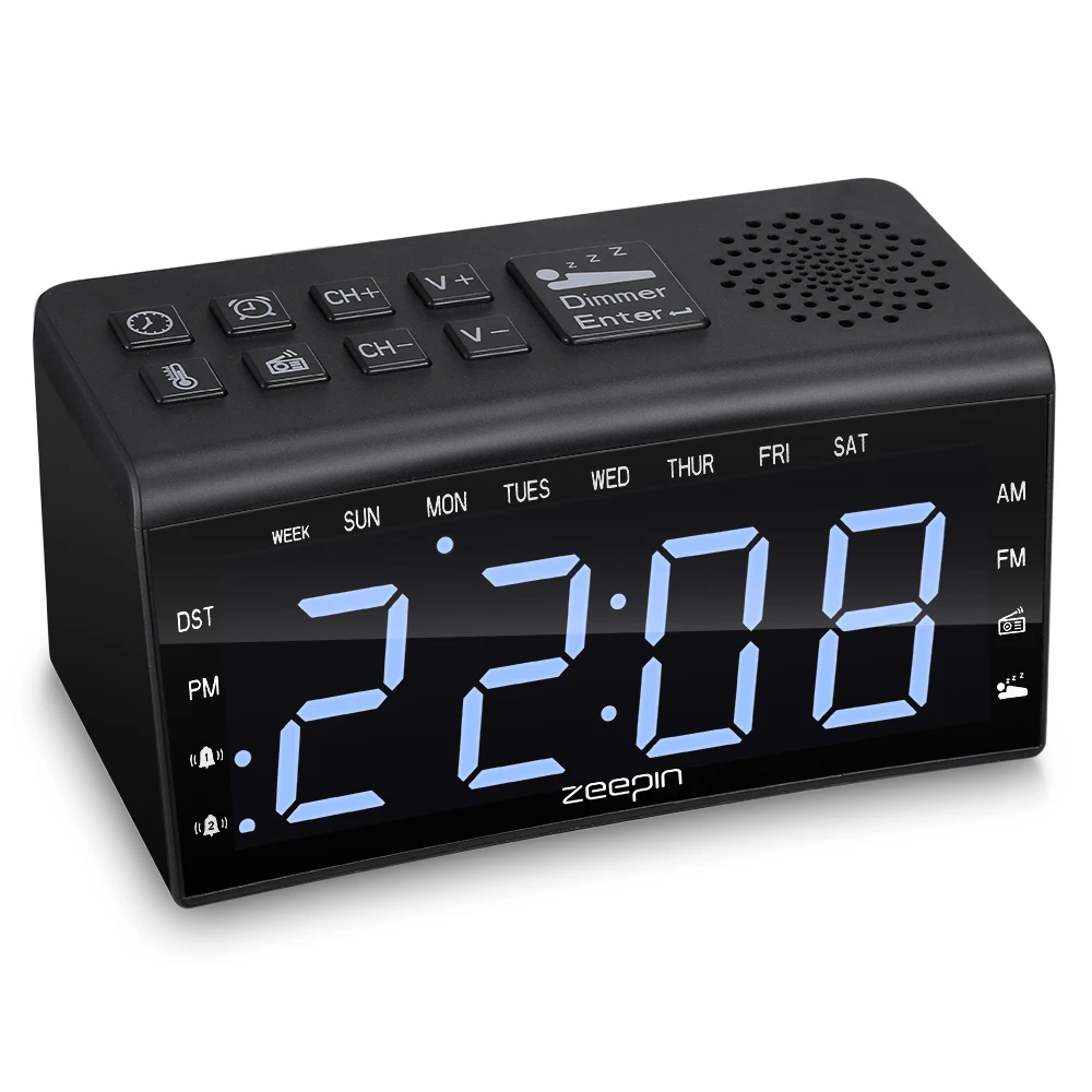 

Modern Digital FM Radio Alarm Clock Dual Alarms Temperature Snooze Day Time Dimmable Backlit 6.5-inch LED Display Screen #3