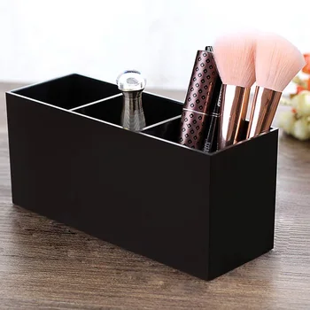 

Acrylic Makeup Brush Holder Strong 3-Slot Cosmetics Makeup Brushes Organizer Lip Gloss Holder For Dresser Bathroom Makeup Tool