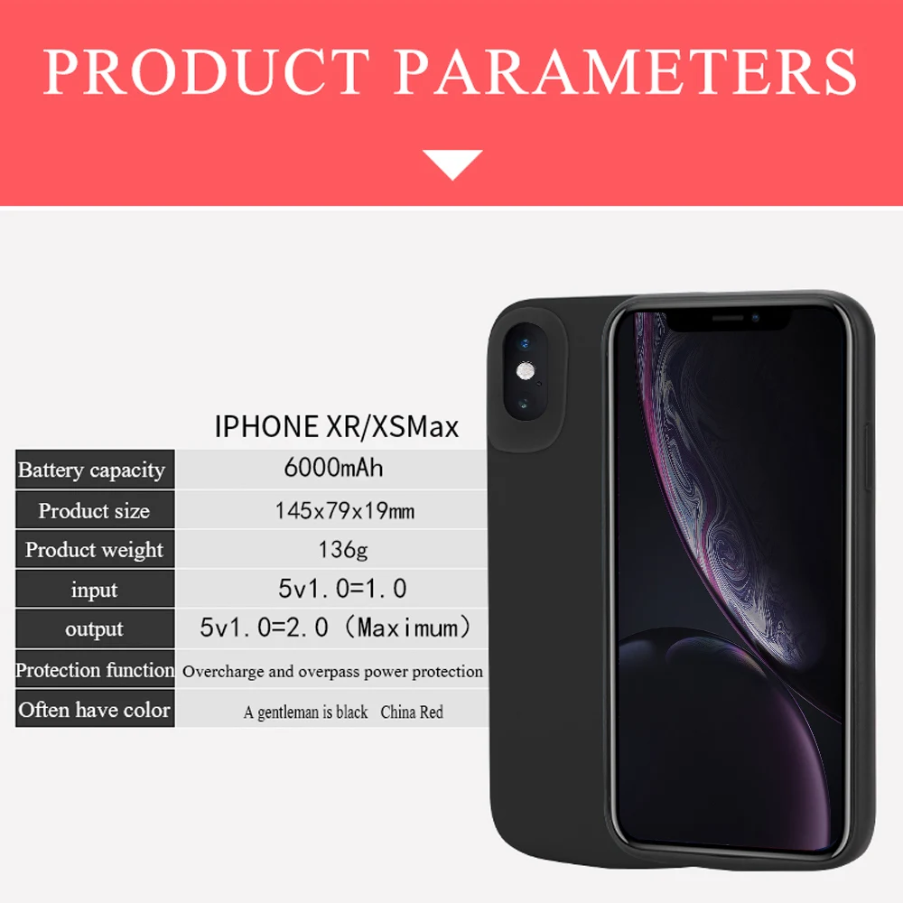 

For iPhone Xs Max phone Case 6000mAh Battery Charger Power Bank Charging Case Powerbank Protective Cover for iPhone Xs Max