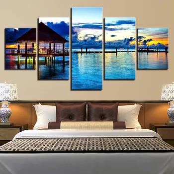 

5 Pieces Canvas Painting HD Prints Home Decoration Sea Landscape Wall Art Modular For Living Room Bedroom Picture Artwork