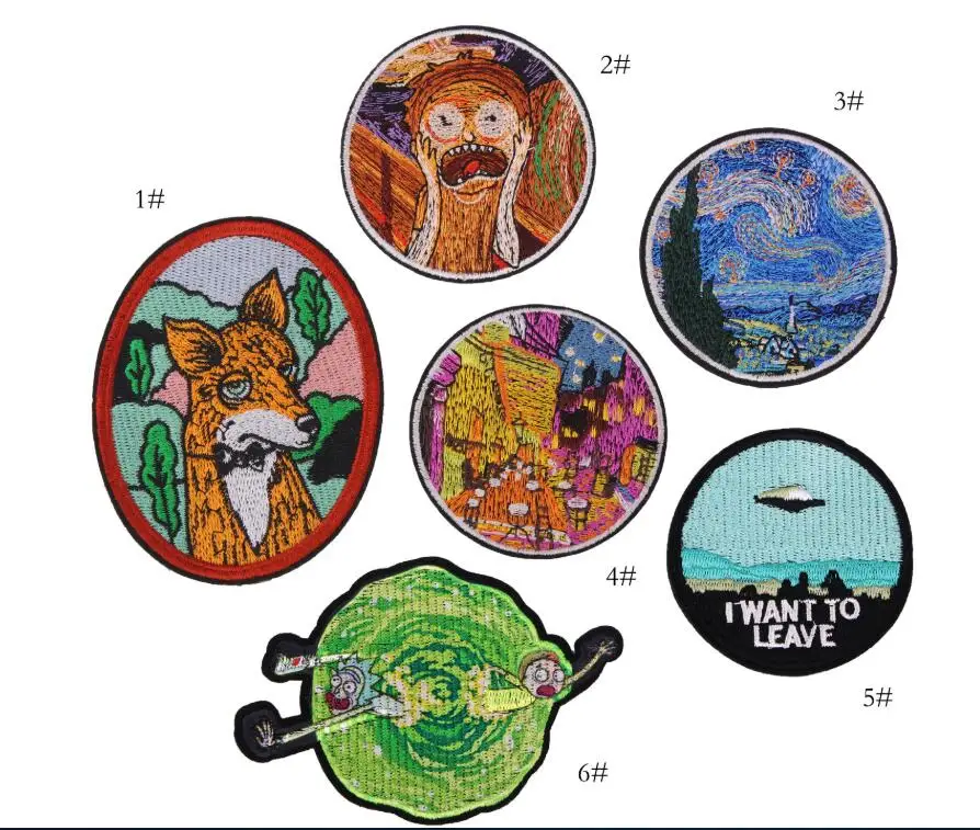 

oil painting iron on patches Rick and Morty fashion badge clothing sewing supplies applique Embroidered