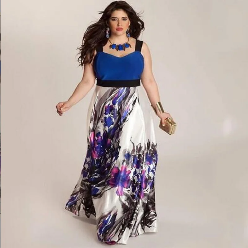 

plus size Women Dress 2019 Vintage Floral Printed long Dress Summer Elegant Party Dress Patchwork Sleeveless Dress For Ladies