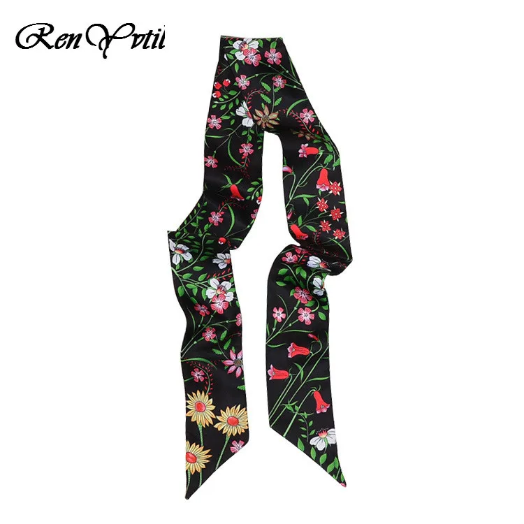 

Factory ON SALE 2019 Colorful New Fashion Brand Silk Scarf Life Tree Print Head Handle Bag Ribbons Small Long Skinny Scarves