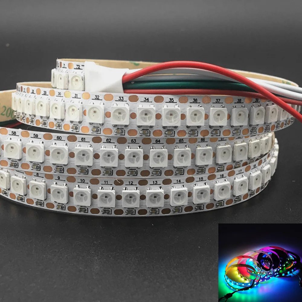 Светодиодная лента 144 пикселей 1 м LED s WS2812B 2812 WS Chip WS2811 IC Digital 5050 SMD RGB DC5V|Светодиодные