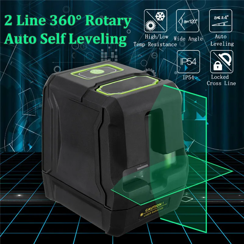 

2 Lines Green Cross Line Laser Level 510nm 3D 360 Degree Rotation Auto Leveling Horizontal Vertical Laser Beam Indoor/Outdoor