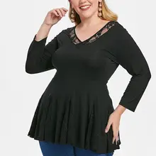 Wipalo размера плюс кружевная панель V шеи туника футболки женские v-образным вырезом три четверти футболка с длинным рукавом Женские топы Женская одежда 5XL