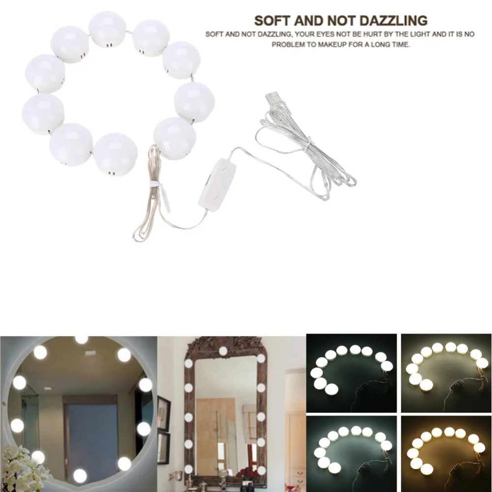 

Makeup Mirror Vanity LED Light Bulbs Kit USB Charging Port Cosmetic Lighted Make up Mirrors Bulb Adjustable 5 Brightness lights