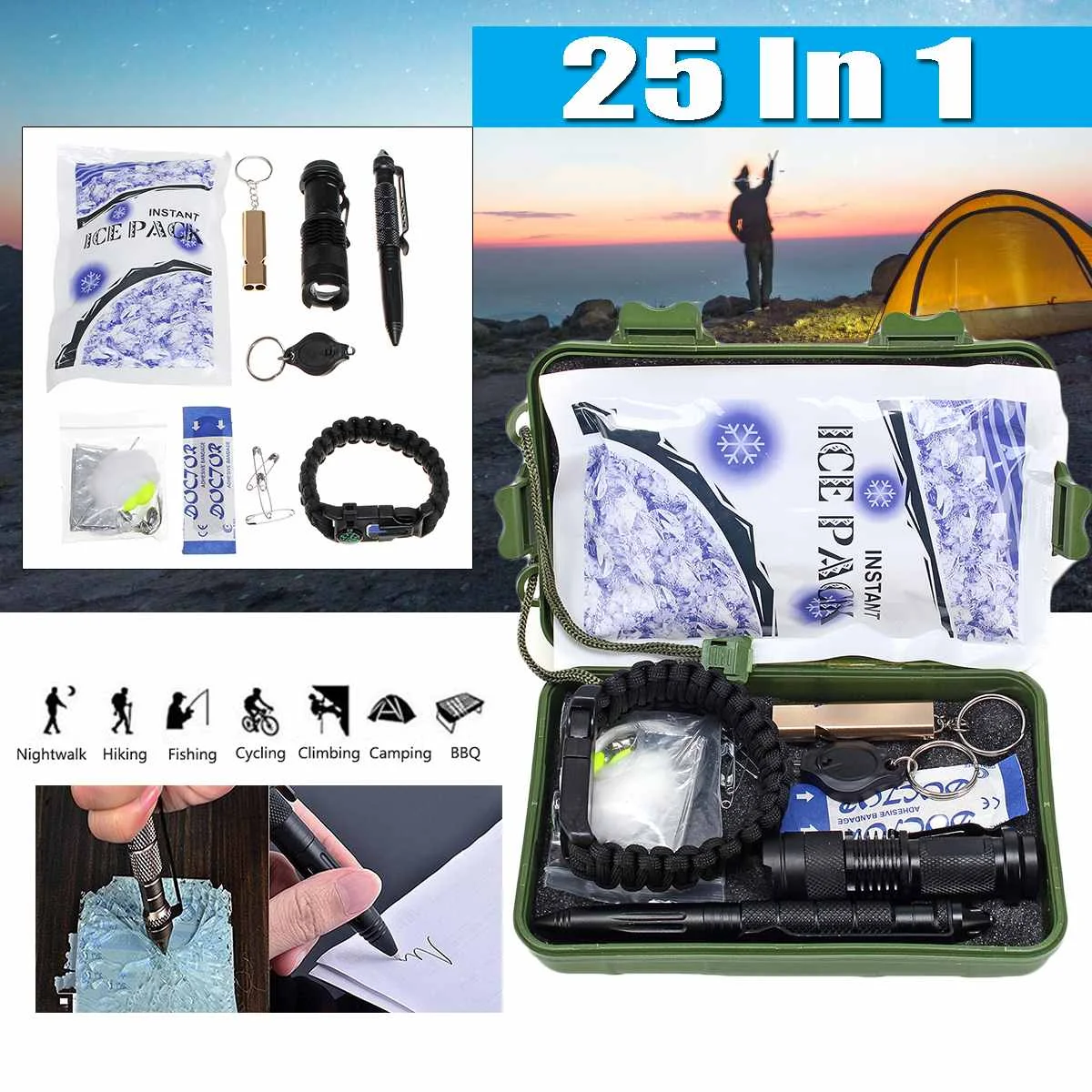 SOS Emergency Camping Survival Equipment Kit 25 In 1 Outdoor Activities