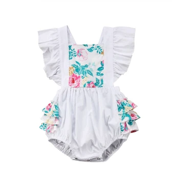 

2019 Lovely Newborn Baby Girl Floral Bodysuits Summer Clothes Ruffle Bandage Bow Bodysuit Ropa Bebe Girl Fashion Carters Outfits