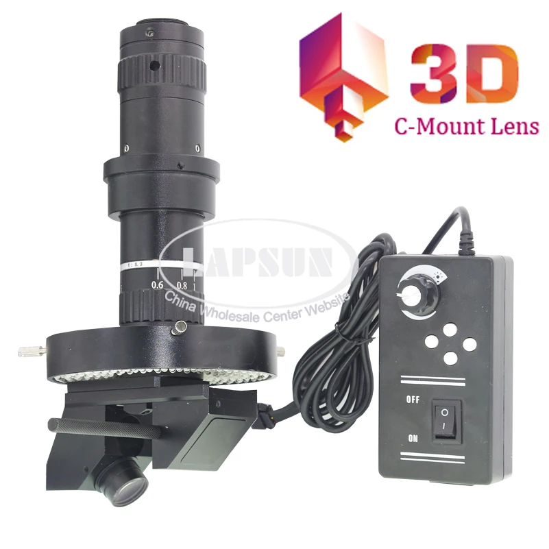 

3D Stereo & 2D ( 2 models ) 20 - 200X Zoom C-Mount Lens 4 Zones LED Ring Light for Digital Industrial Microscope Video Camera