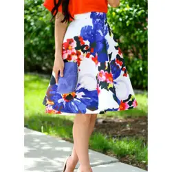Женская летняя юбка с высокой талией и цветочным принтом
