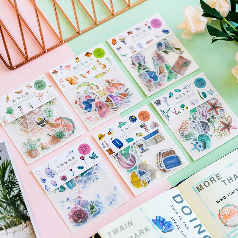 

40pcs Kawaii Plants Stickers Cute Unicorn Stationery Stickers Paper Adhesive Stickers For girls Scrapbooking Diary Photos Albums