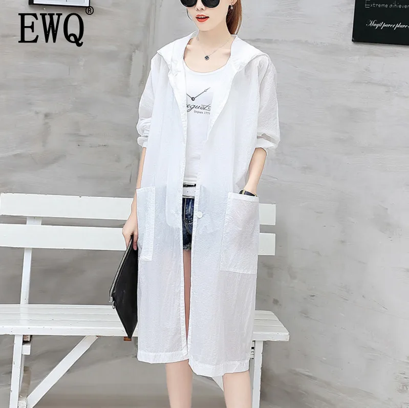 

[EWQ] 2019 spring new Women Beach holiday coat Hooded Sun Protection Clothing Thin Windbreaker Jacket Cardigan Sunscreen QG809