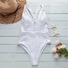 Women One Piece Bikini Set Print Leaves With Golden Thin Line Swimwear Bandage Cross Back Padded Siwmsuit Sexy Deep V Swim Suit leaf print cross back bikini set