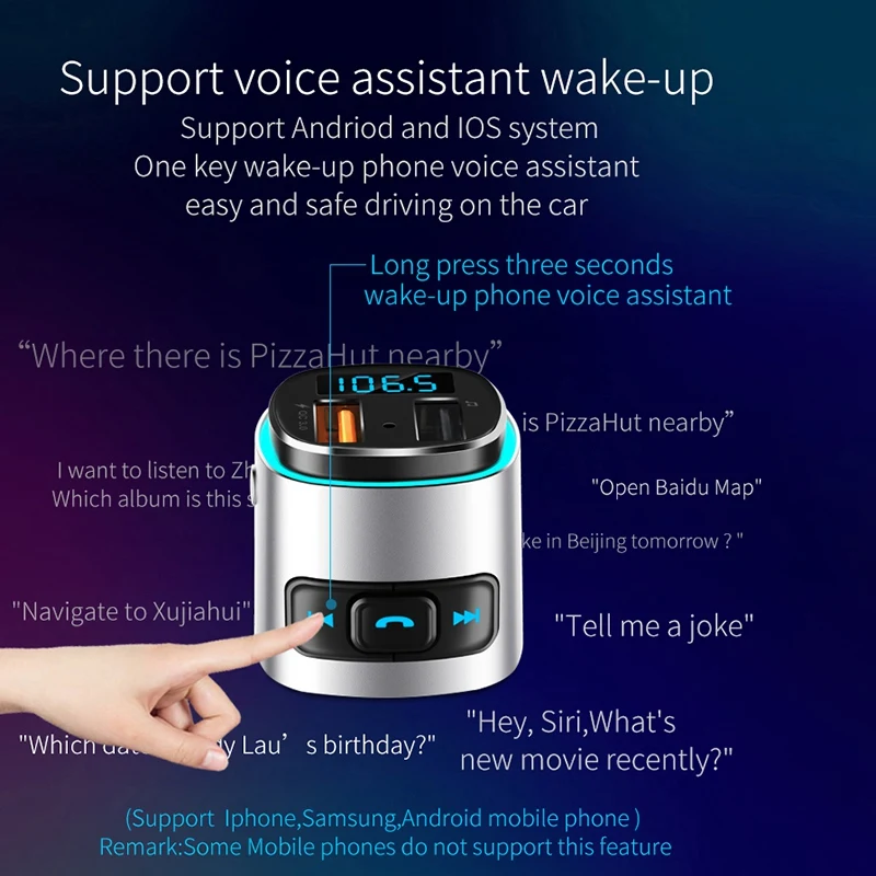 Цифровой дисплей Qc 3 0 зарядное устройство fm передатчик Aux модулятор Bluetooth 4 2