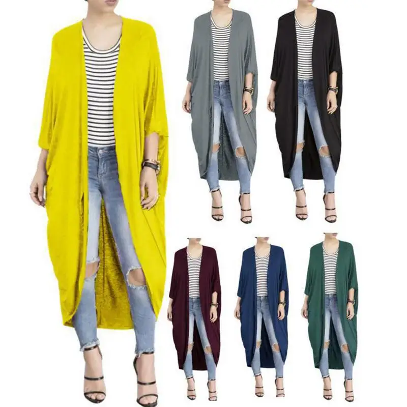 

Irregular Bat Autumn Windbreaker Long Sleeve Long Cardigan Knitted Trench Coat Woman Casual Loose Soft Long Sleeves Solid V-Neck
