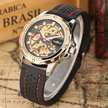 

Mechanical Watch Silicone Band Automatic-self-winding Watches Gold Dial Mechanical Watches Sports Wristwatches Clock Male Gifts