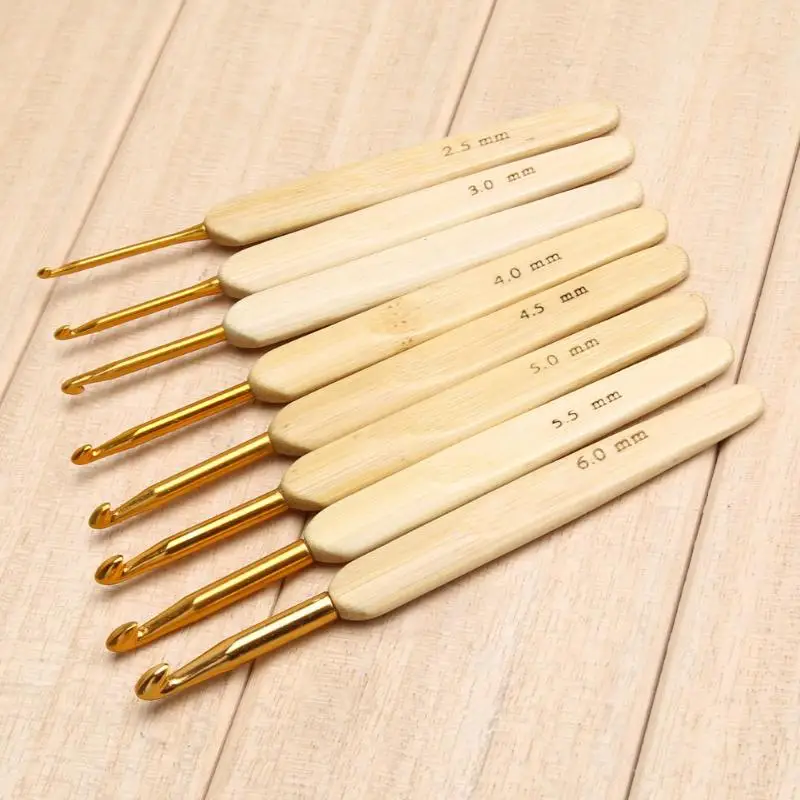 

8pcs knitting needles Metal Crochet Hook 2.5-6mm Carbonized Bamboo Handle Knit Knitting Needle Weave Yarn Needlework Craft