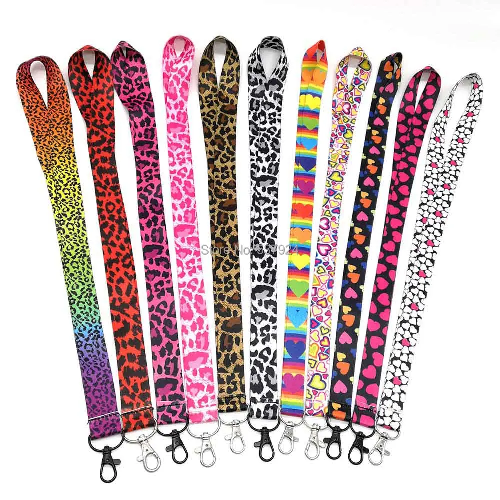 

New 10Pcs Leopard Heart Key ID Card Cell Phone Neck Strap Lanyard